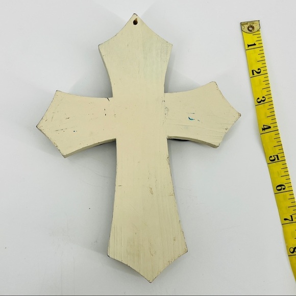 Artisan 3D Layered Ceramic and Wood Crucifix Emerald Green Wall Hanging Cross - Picture 8 of 9